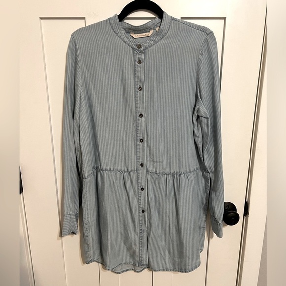 Soft Surroundings Aegean Tencel Top Chambray Babydoll Button Up Striped M - Picture 1 of 5